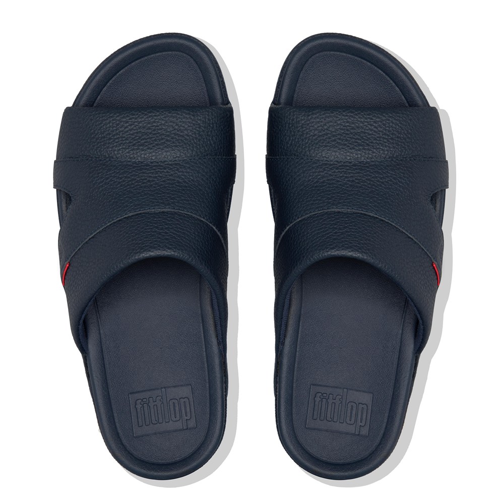 Fitflop Man Slides Navy - Freeway Leather Pool - AI1648725